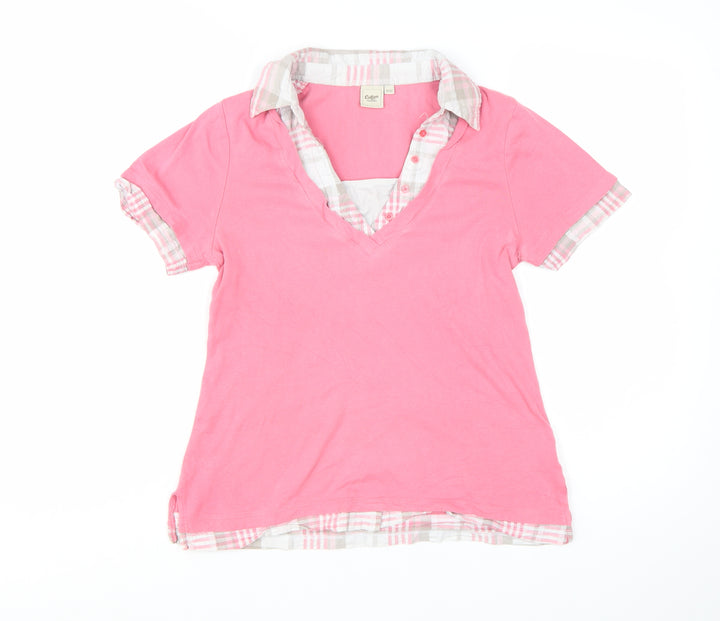 Cotton Traders Womens Pink Short Sleeve V-Neck Basic T-Shirt Size 10