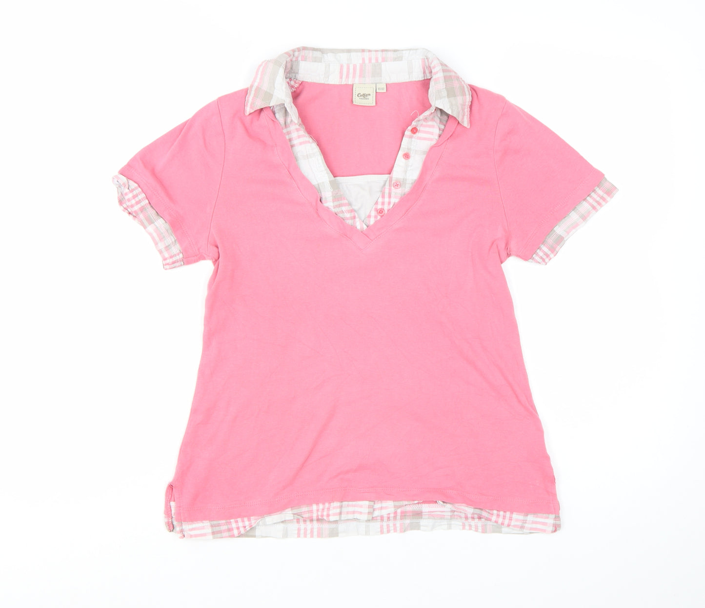 Cotton Traders Womens Pink Short Sleeve V-Neck Basic T-Shirt Size 10