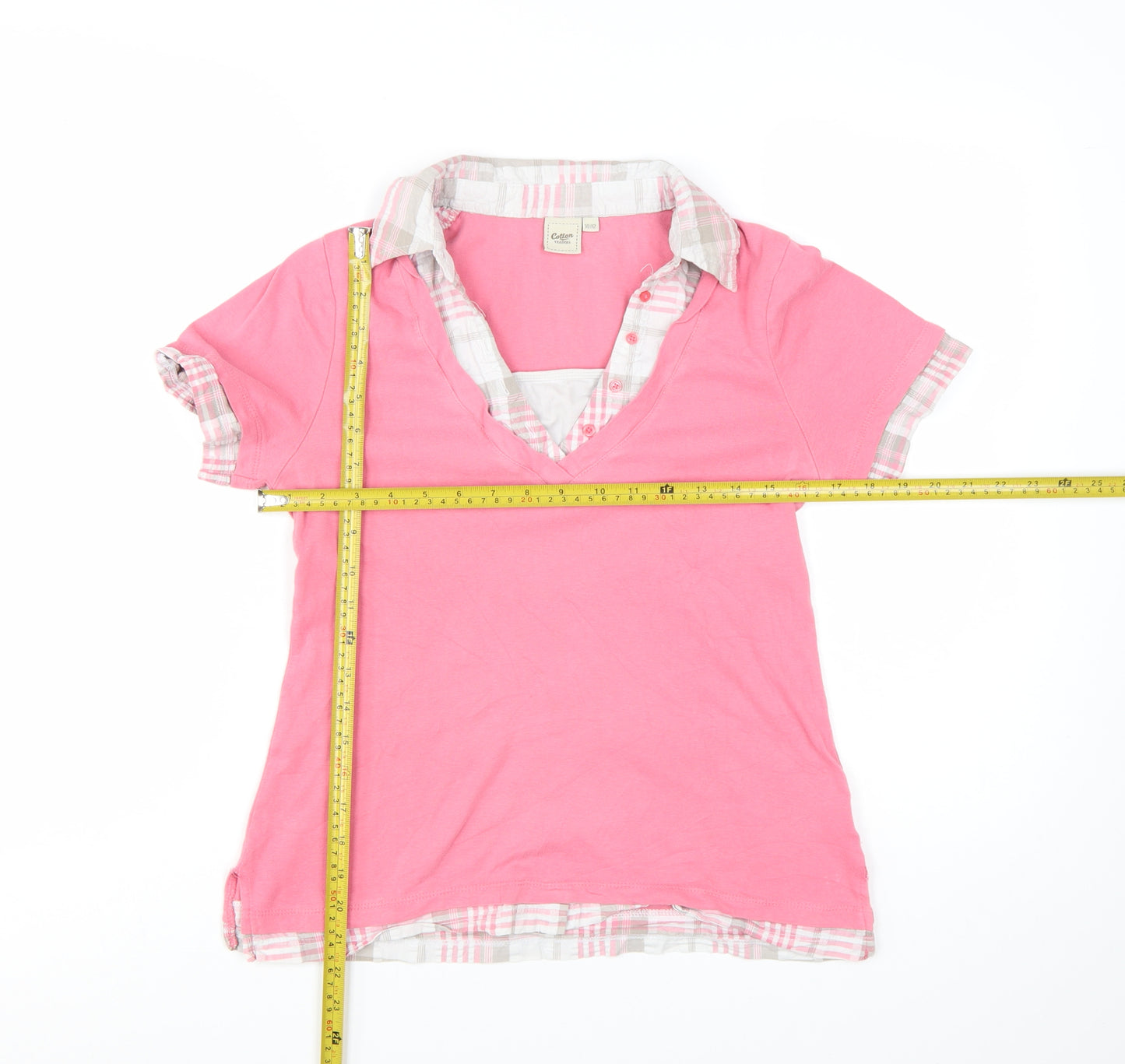 Cotton Traders Womens Pink Short Sleeve V-Neck Basic T-Shirt Size 10