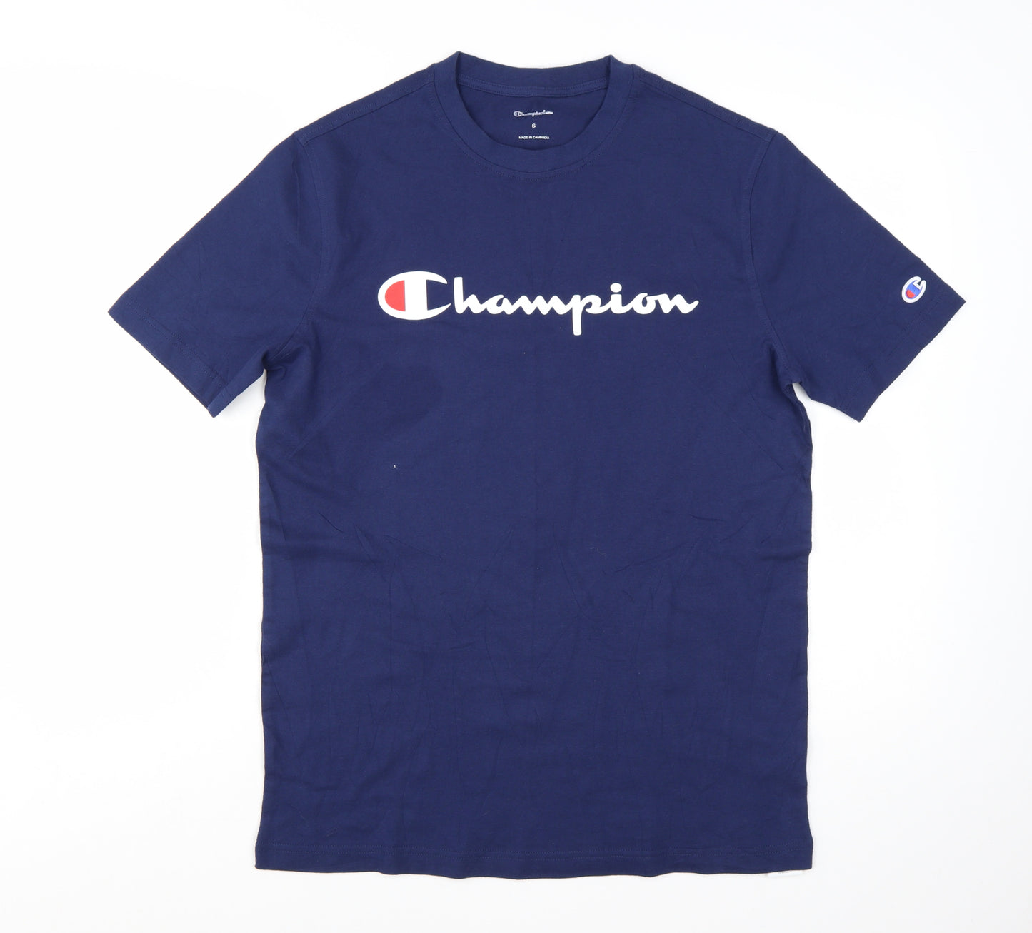 Champion Men's Blue Logo Crew Neck Short Sleeve T-Shirt Size S