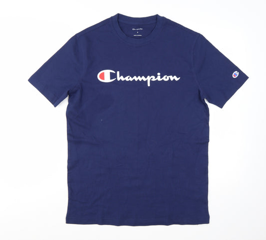 Champion Men's Blue Logo Crew Neck Short Sleeve T-Shirt Size S