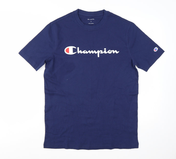 Champion Men's Blue Logo Crew Neck Short Sleeve T-Shirt Size S