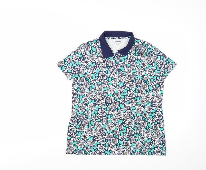 Lands' End Women's Multicoloured Floral Polo Shirt UK M