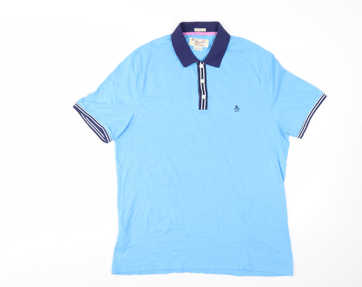 Original Penguin Men's Blue Heritage Slim Fit Polo Shirt XL Cotton
