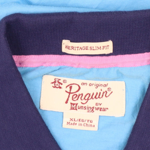 Original Penguin Men's Blue Heritage Slim Fit Polo Shirt XL Cotton