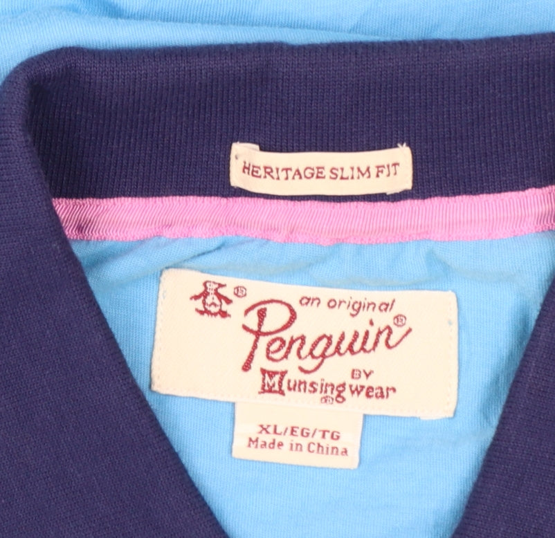 Original Penguin Men's Blue Heritage Slim Fit Polo Shirt XL Cotton