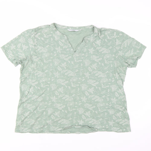 Isle Women's Green Floral Cotton V-Neck Short Sleeve T-Shirt Size 18