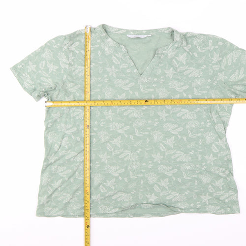 Isle Women's Green Floral Cotton V-Neck Short Sleeve T-Shirt Size 18