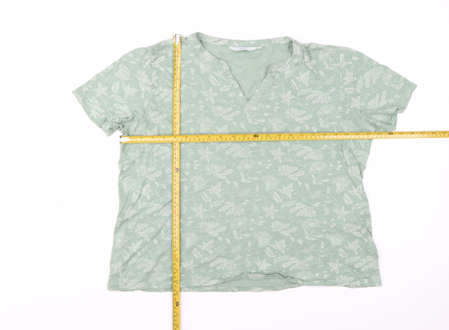 Isle Women's Green Floral Cotton V-Neck Short Sleeve T-Shirt Size 18