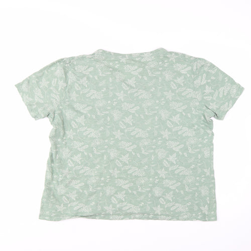 Isle Women's Green Floral Cotton V-Neck Short Sleeve T-Shirt Size 18