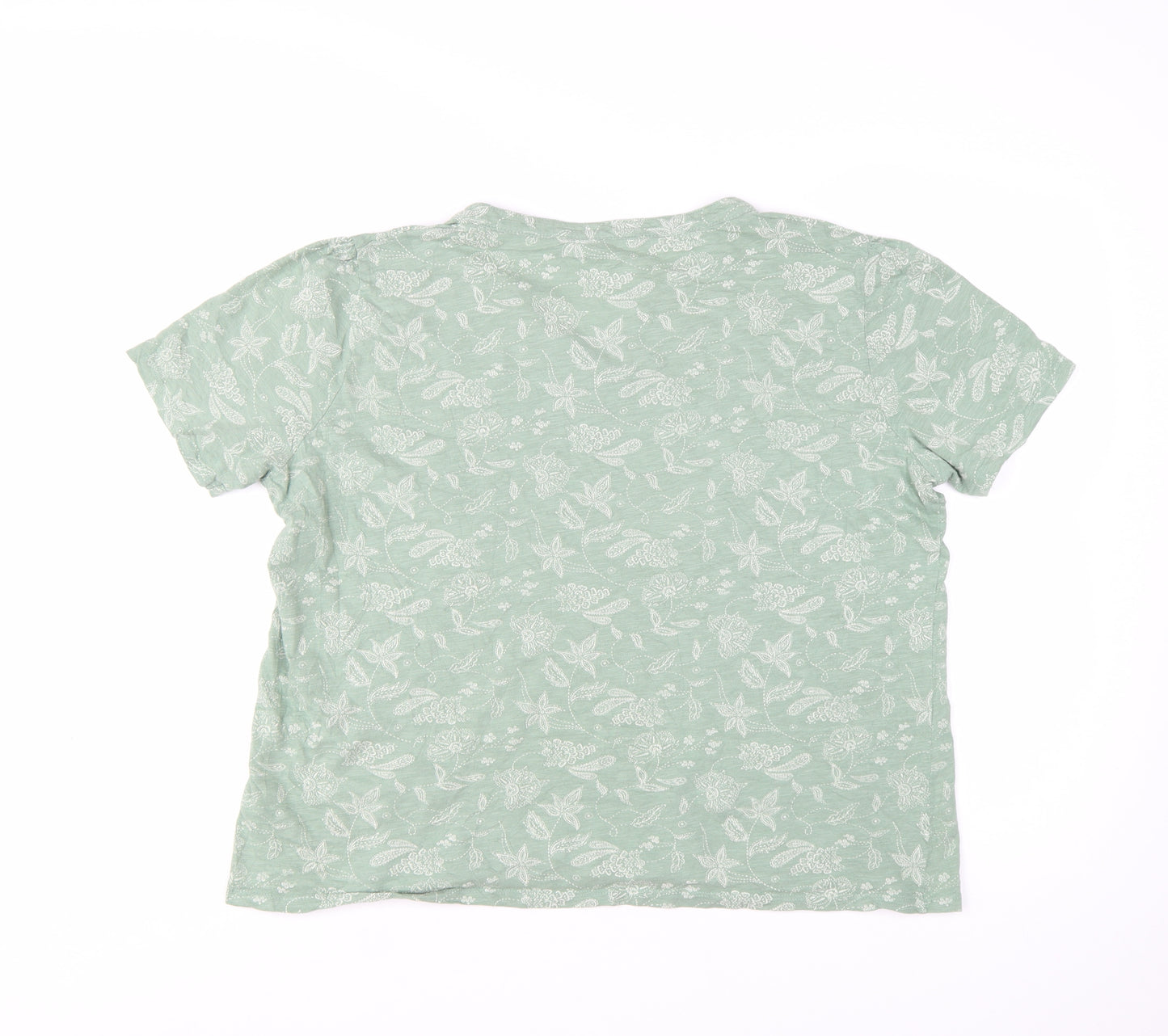 Isle Women's Green Floral Cotton V-Neck Short Sleeve T-Shirt Size 18
