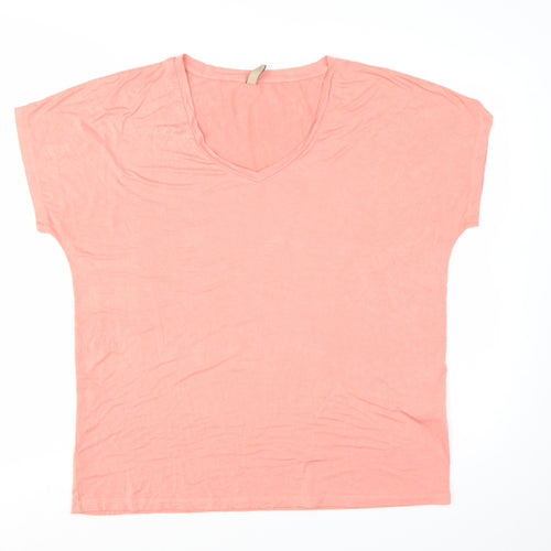 Soyaconcept Women’s Pink V-Neck Short Sleeve Basic T-Shirt L