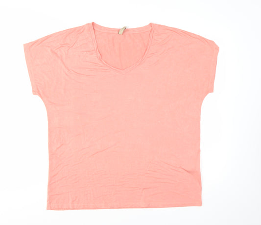 Soyaconcept Women’s Pink V-Neck Short Sleeve Basic T-Shirt L