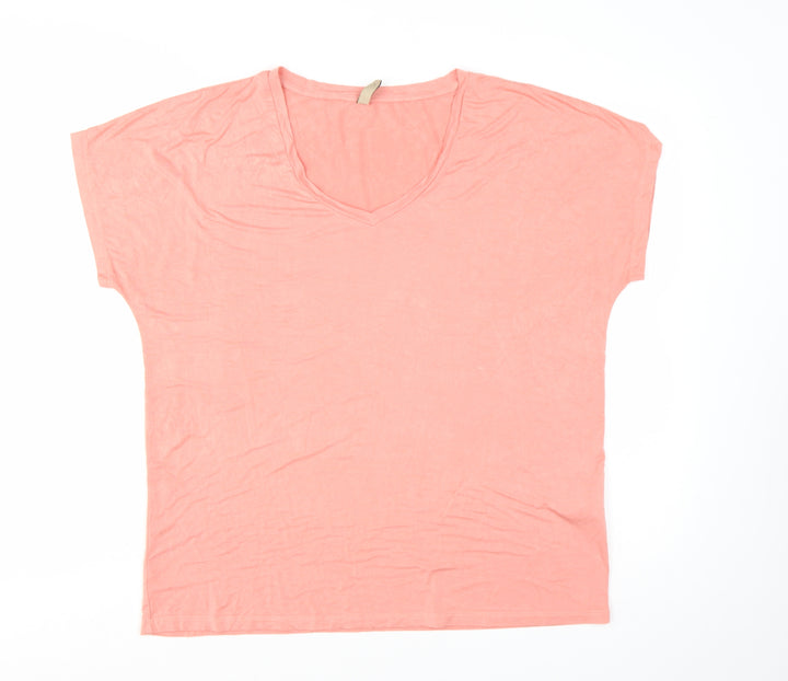 Soyaconcept Women’s Pink V-Neck Short Sleeve Basic T-Shirt L