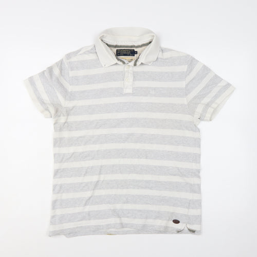 Hammond & Co Men’s Grey Striped Cotton Polo Shirt Medium