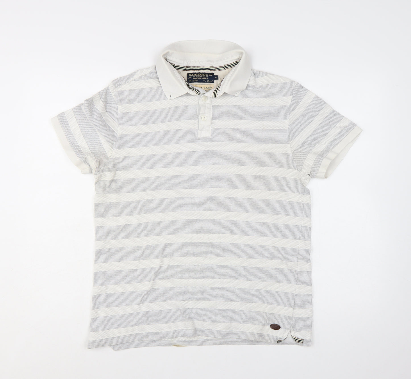 Hammond & Co Men’s Grey Striped Cotton Polo Shirt Medium