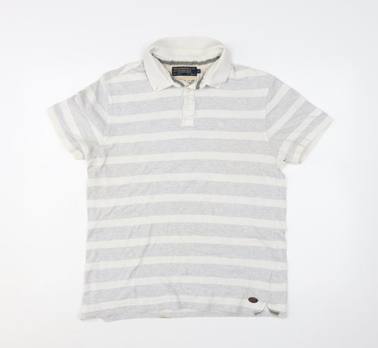 Hammond & Co Men’s Grey Striped Cotton Polo Shirt Medium