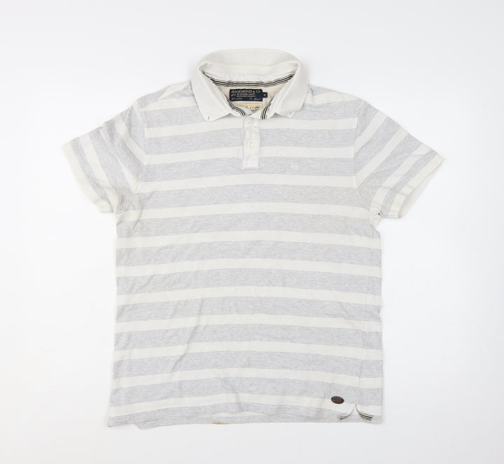 Hammond & Co Men’s Grey Striped Cotton Polo Shirt Medium