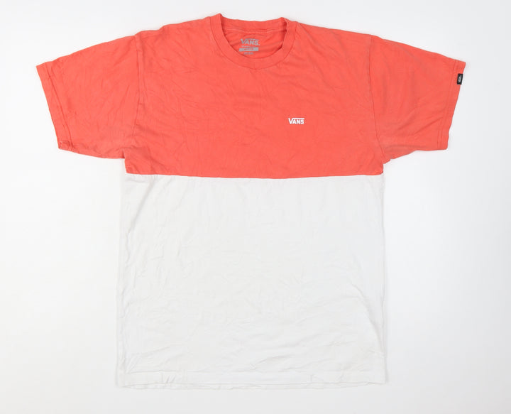 Vans Men's Red and White Colourblock Classic Fit T-Shirt Medium