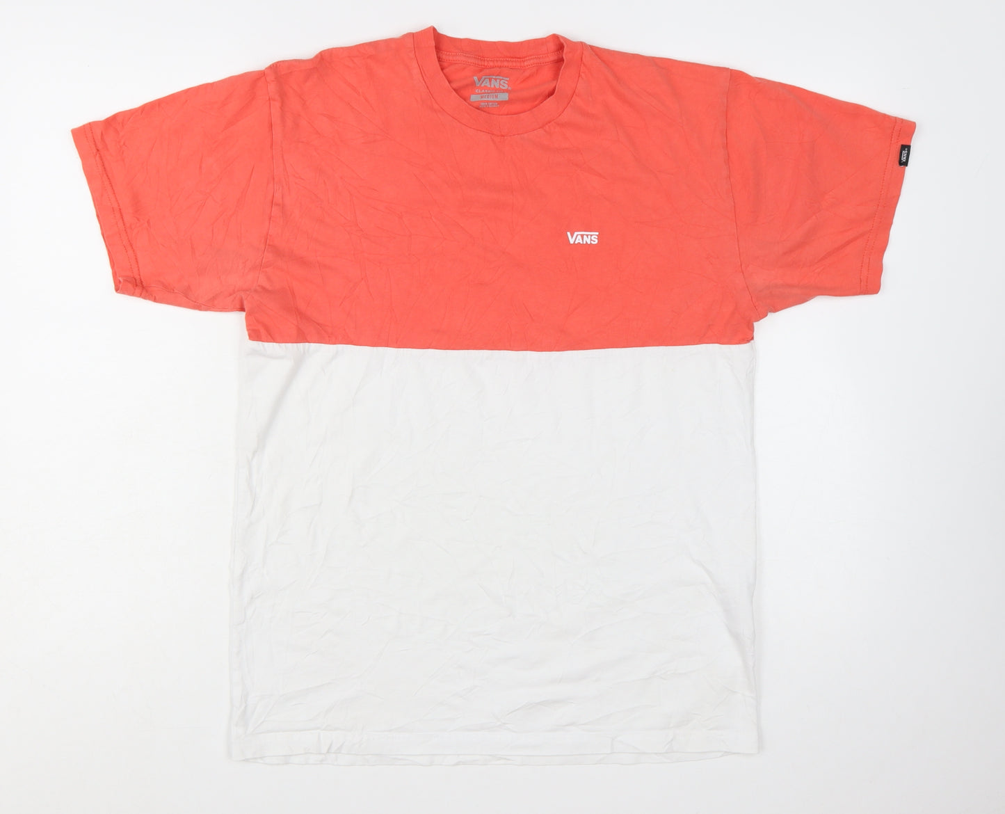 Vans Men's Red and White Colourblock Classic Fit T-Shirt Medium