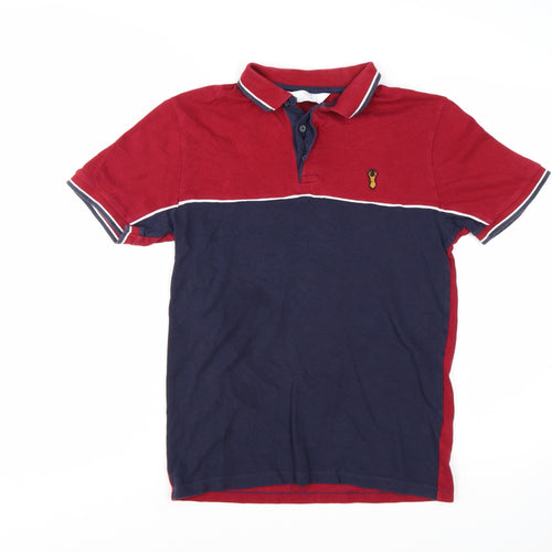 Next Mens Red Blue Colourblock Polo Shirt Size S 100% Cotton
