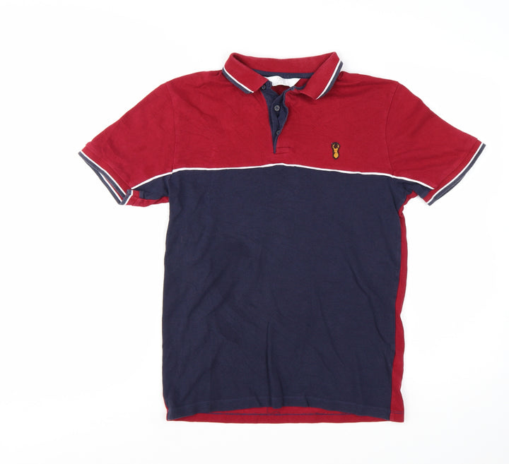 Next Mens Red Blue Colourblock Polo Shirt Size S 100% Cotton