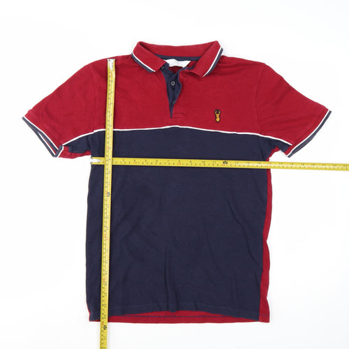 Next Mens Red Blue Colourblock Polo Shirt Size S 100% Cotton