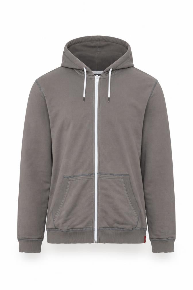 Front view of EDC Brand Men's Grey Full Zip Hoodie, size L, Regular Fit