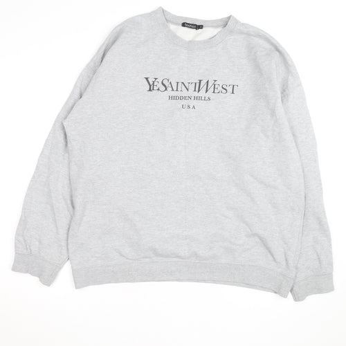 Boohoo Men's Grey L Pullover Crew Neck Logo Sweatshirt