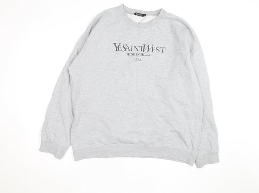 Boohoo Men's Grey L Pullover Crew Neck Logo Sweatshirt