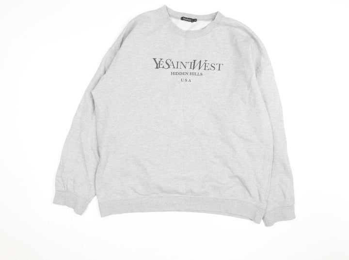 Boohoo Men's Grey L Pullover Crew Neck Logo Sweatshirt