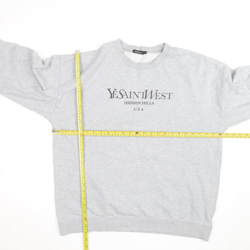 Boohoo Men's Grey L Pullover Crew Neck Logo Sweatshirt