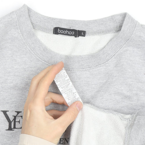 Boohoo Men's Grey L Pullover Crew Neck Logo Sweatshirt