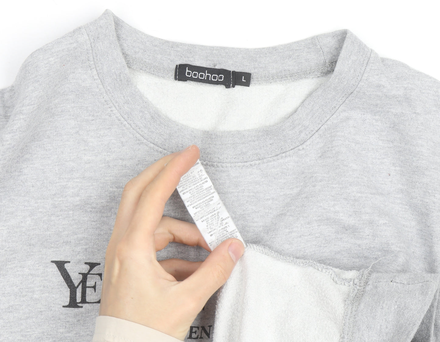 Boohoo Men's Grey L Pullover Crew Neck Logo Sweatshirt
