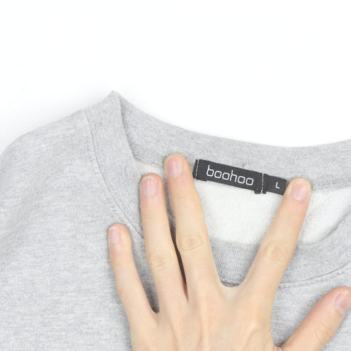 Boohoo Men's Grey L Pullover Crew Neck Logo Sweatshirt