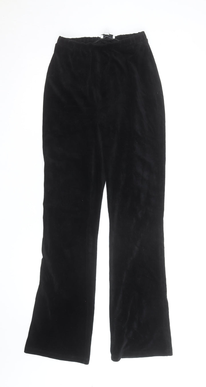 Topshop Women Black Velvet Wide-Leg Trousers Size 8