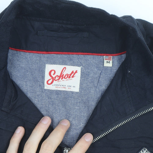 Schott Mens Blue Bomber Jacket M Cotton Blend Zip Up Casual