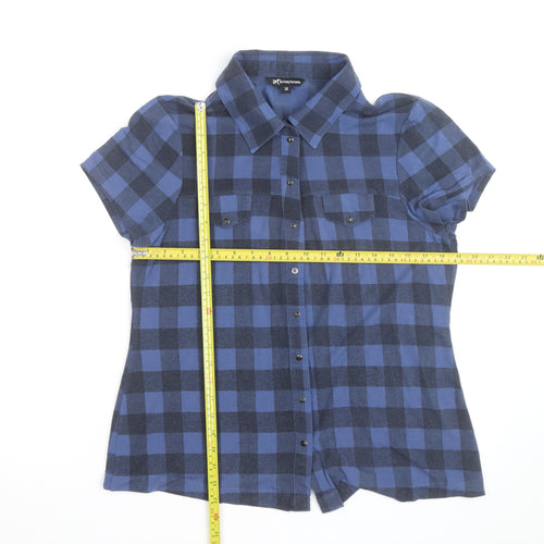 Internacionale Women's Blue Check Short Sleeve Button-Up Shirt Size 14