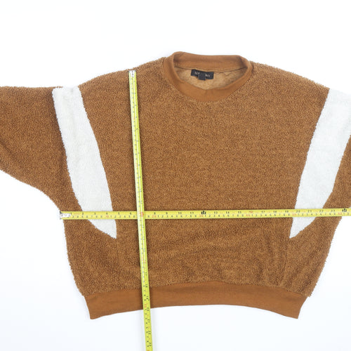 QED London Men's Brown Crew Neck Fleece Jumper M/L Relaxed Fit