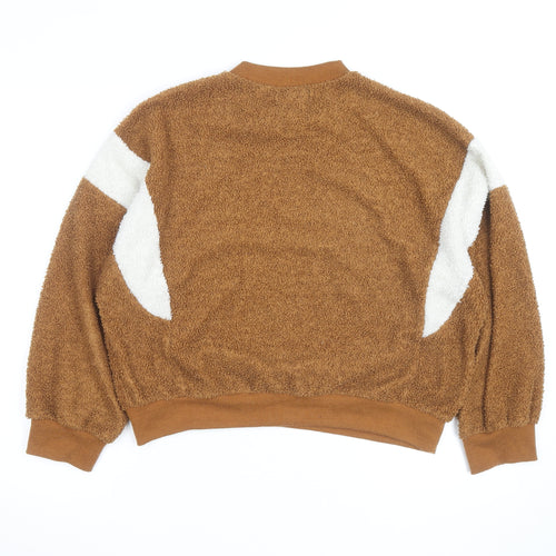 QED London Men's Brown Crew Neck Fleece Jumper M/L Relaxed Fit