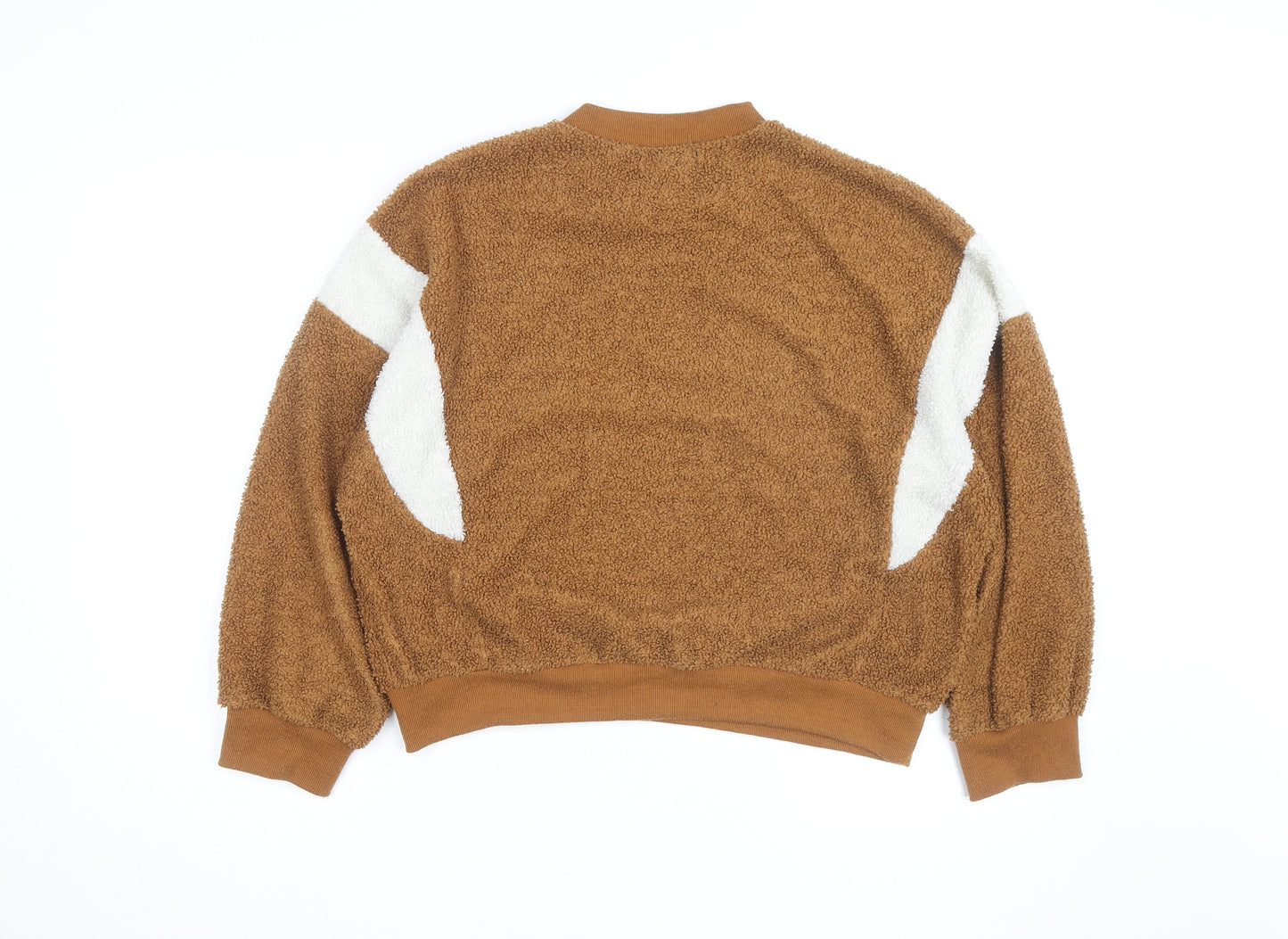QED London Men's Brown Crew Neck Fleece Jumper M/L Relaxed Fit