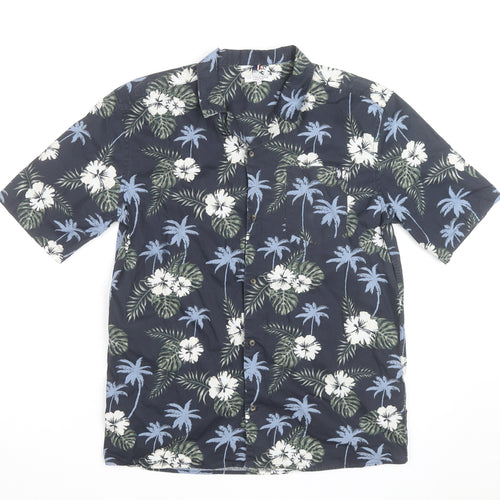 U.S. Polo Assn. Men's Blue Hawaiian Floral Cotton Short Sleeve Shirt Size S