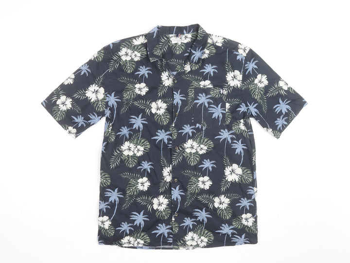U.S. Polo Assn. Men's Blue Hawaiian Floral Cotton Short Sleeve Shirt Size S