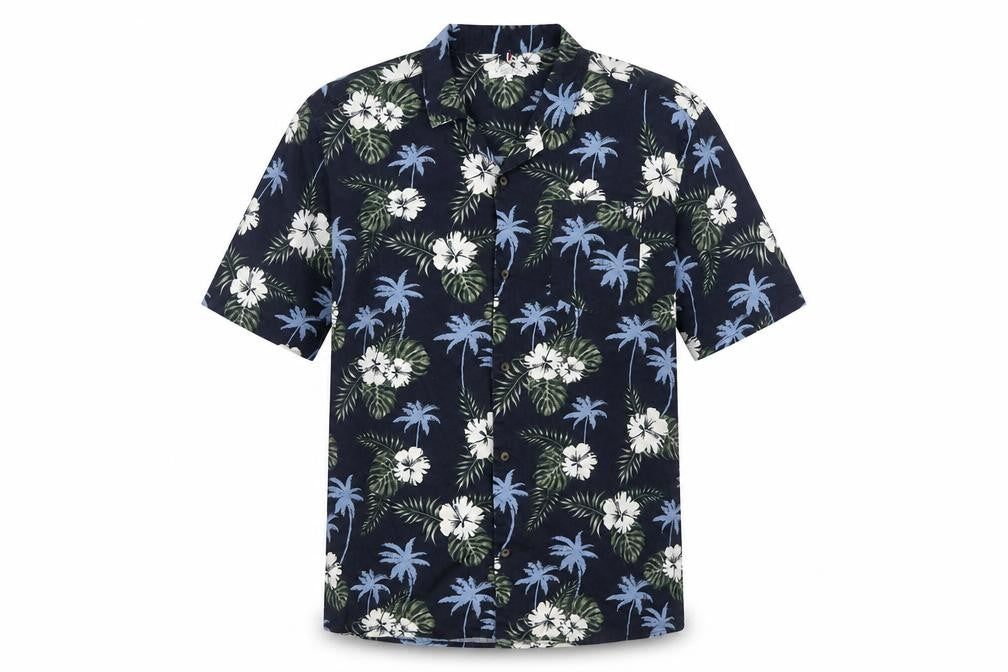 U.S. Polo Assn. Men's Blue Hawaiian Floral Cotton Short Sleeve Shirt Size S