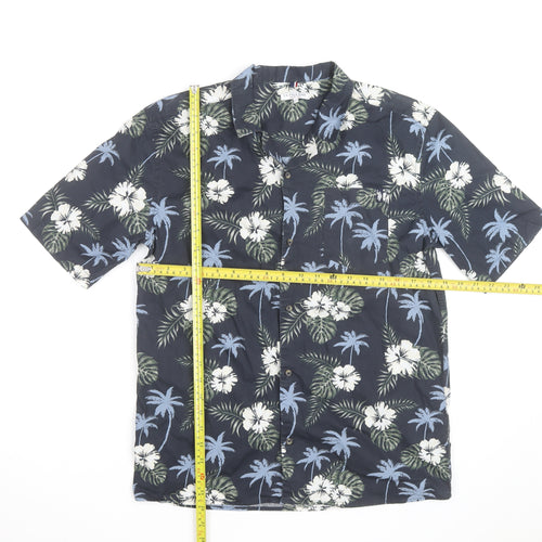 U.S. Polo Assn. Men's Blue Hawaiian Floral Cotton Short Sleeve Shirt Size S