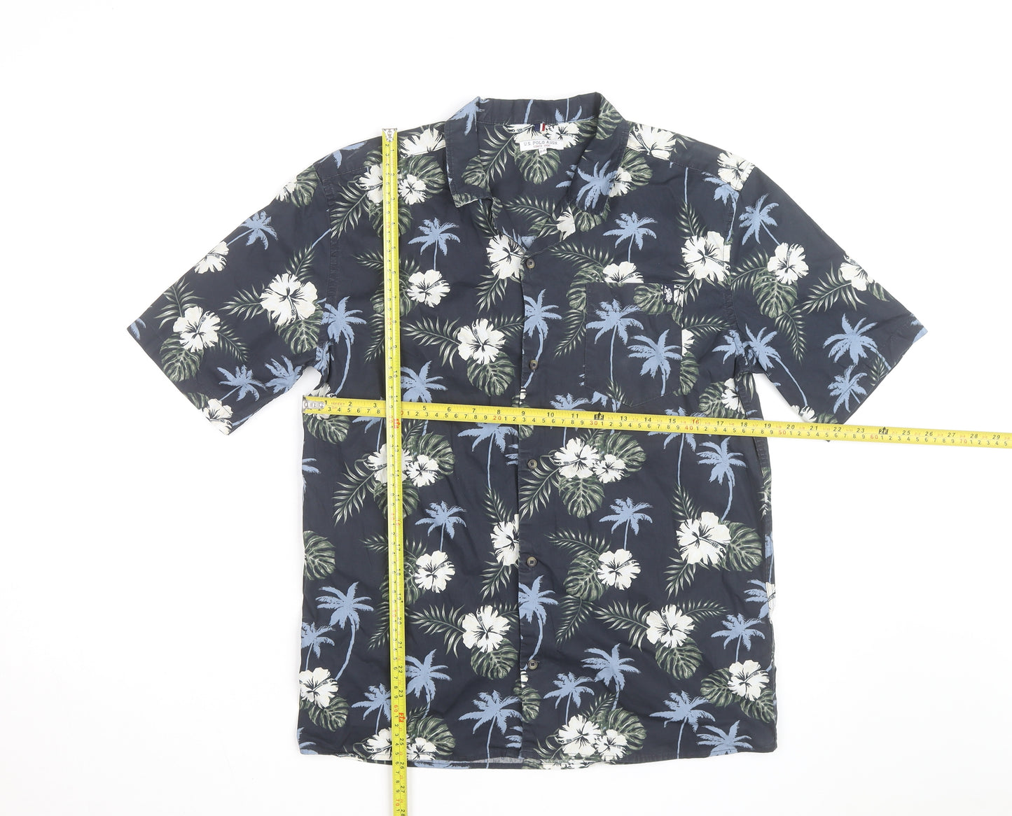 U.S. Polo Assn. Men's Blue Hawaiian Floral Cotton Short Sleeve Shirt Size S