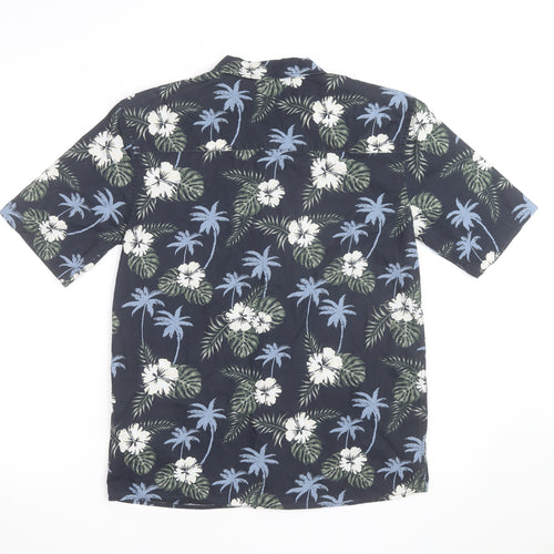 U.S. Polo Assn. Men's Blue Hawaiian Floral Cotton Short Sleeve Shirt Size S