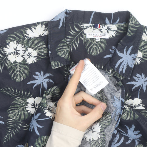 U.S. Polo Assn. Men's Blue Hawaiian Floral Cotton Short Sleeve Shirt Size S