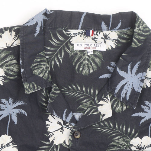 U.S. Polo Assn. Men's Blue Hawaiian Floral Cotton Short Sleeve Shirt Size S