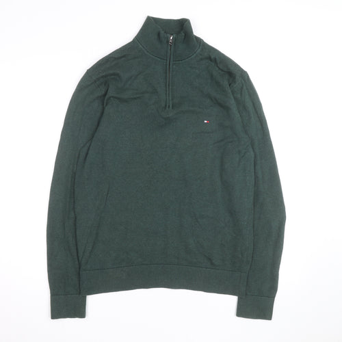 Tommy Hilfiger Men Green High Neck 1/2 Zip Cotton Jumper M